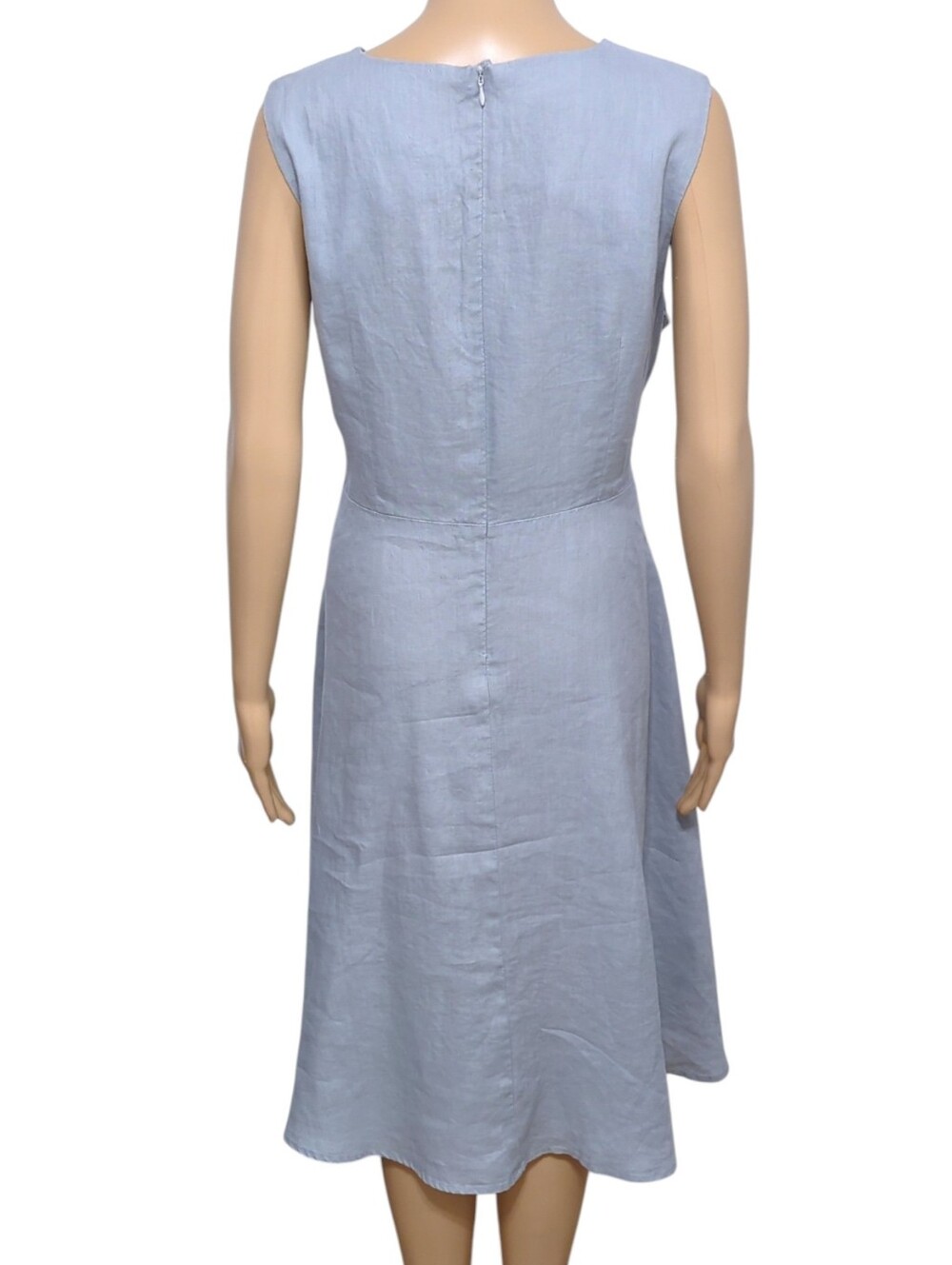Malvin Germany Linen Ramie Tie Front Midi Dresss Grey Blue Coastal Minimalist XL - Picture 3 of 8